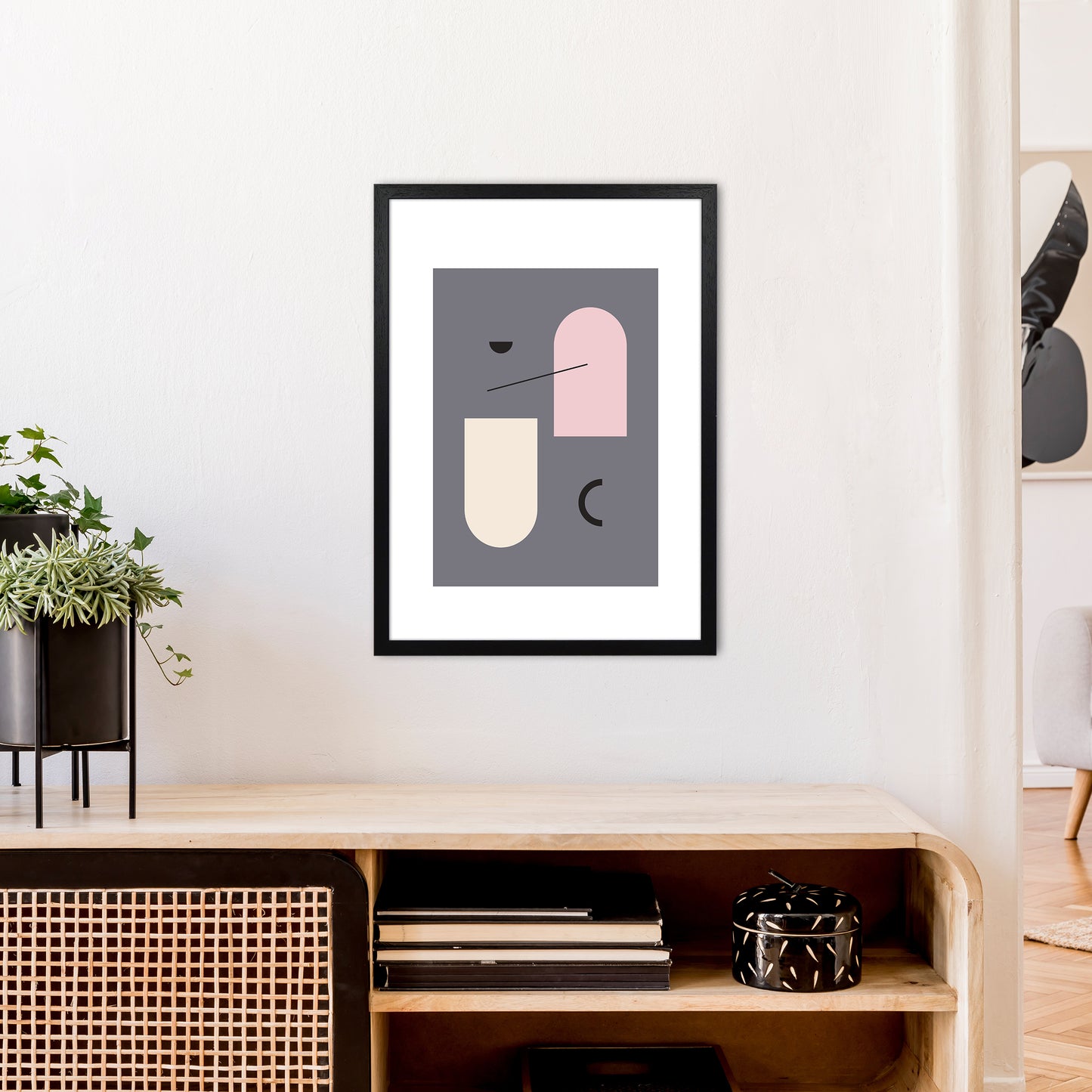Mila Abstract Pink N5  Art Print by Pixy Paper A2 White Frame