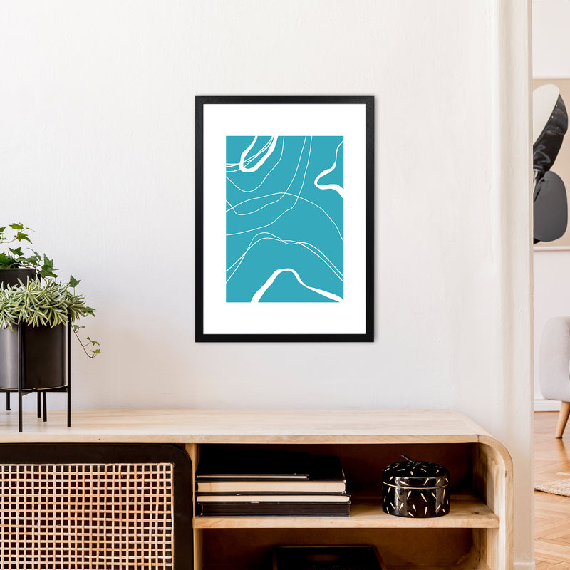 Mita Teal Swirls N13  Art Print by Pixy Paper A2 White Frame