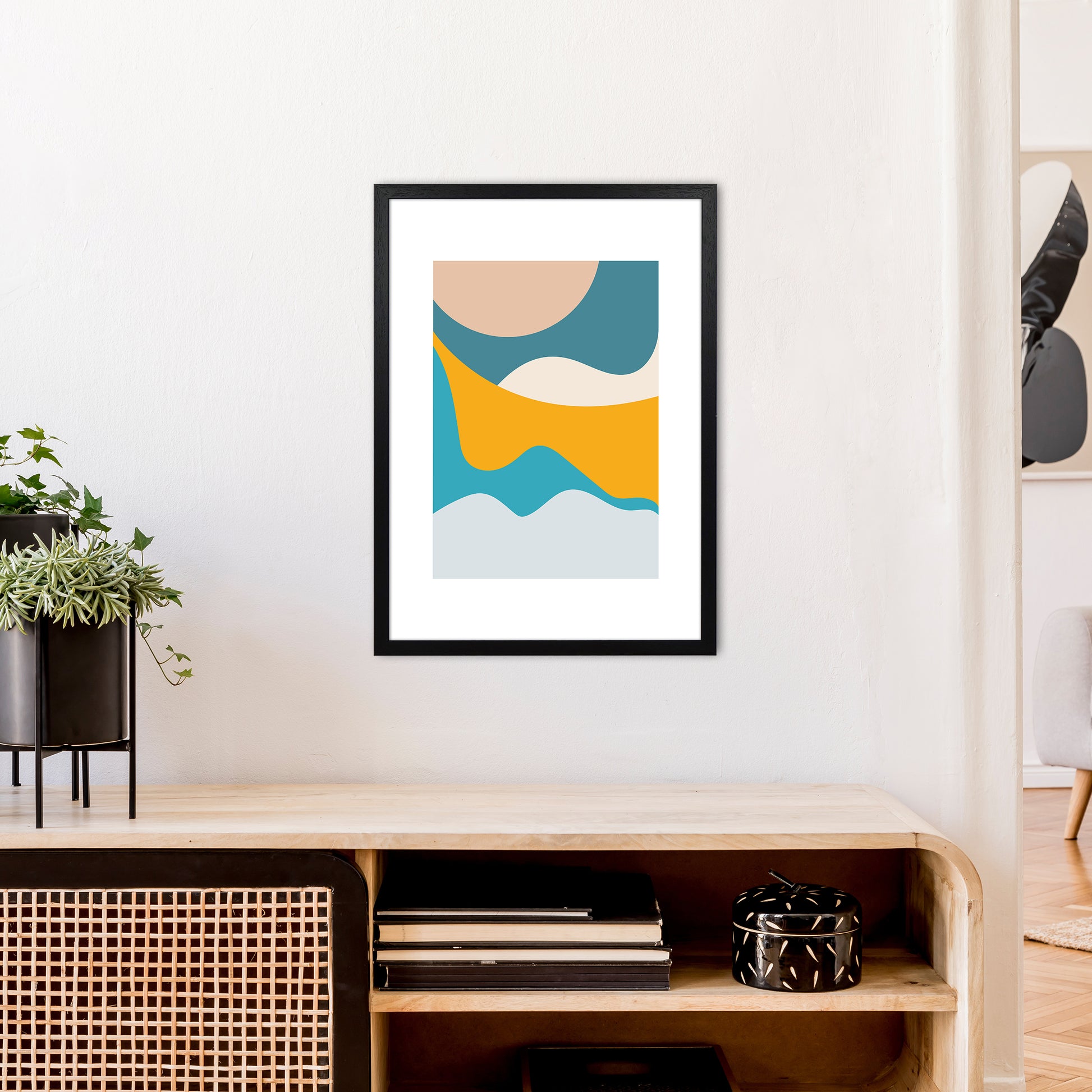 Mita Teal Dunes N14  Art Print by Pixy Paper A2 White Frame