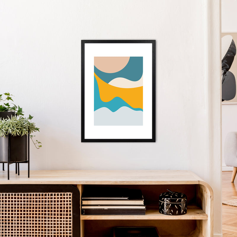 Mita Teal Dunes N14  Art Print by Pixy Paper A2 White Frame
