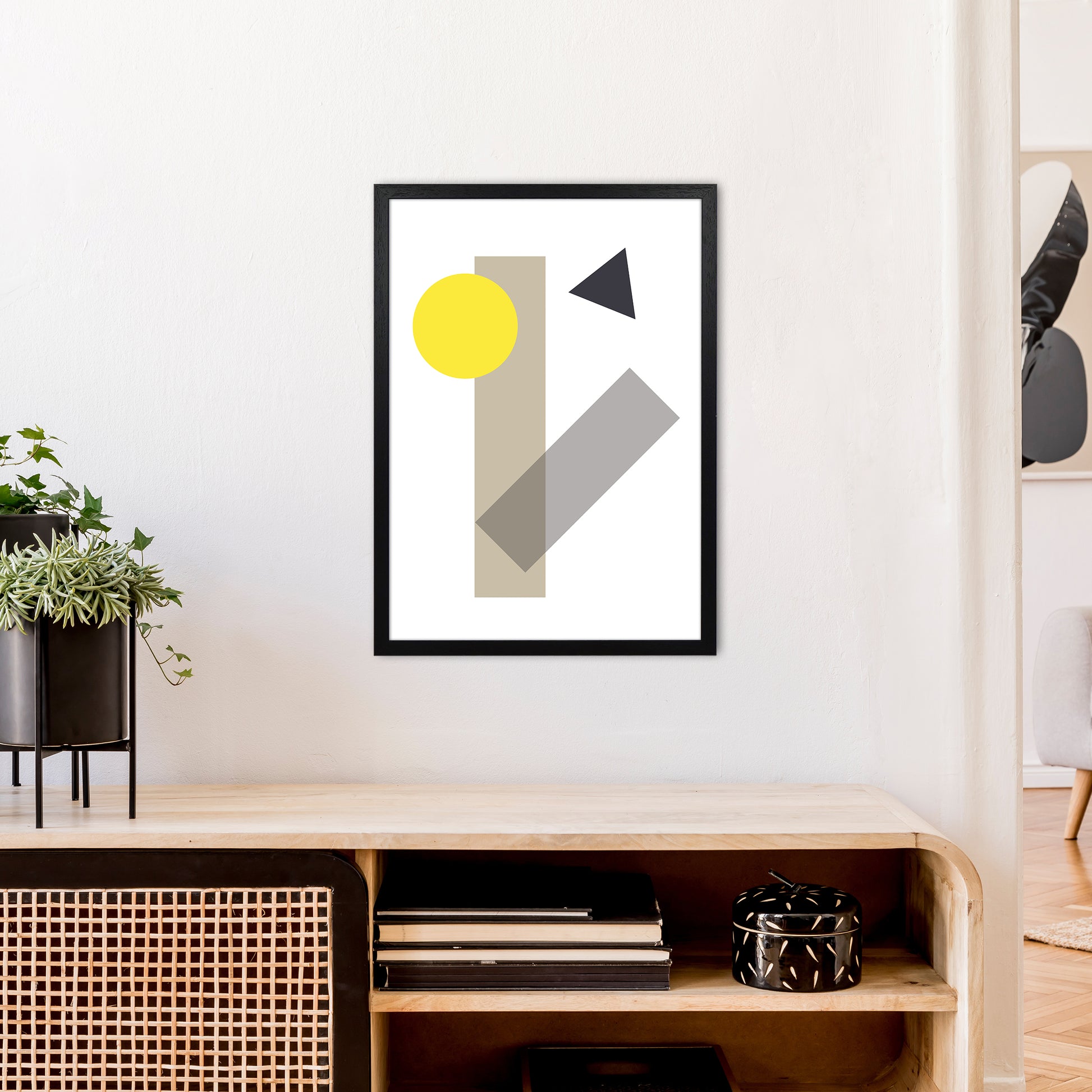 Random Geo Yellow  Art Print by Pixy Paper A2 White Frame