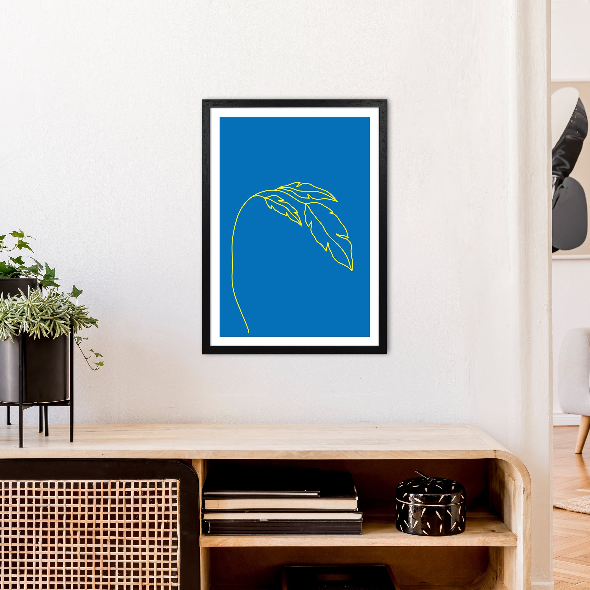 Plant Blue Neon Funk  Art Print by Pixy Paper A2 White Frame