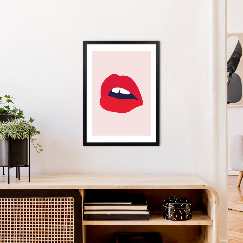 Red Lips Salmon Back  Art Print by Pixy Paper A2 White Frame