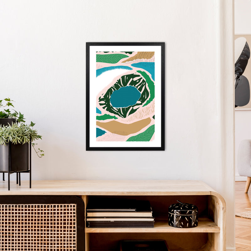 Blue Lake Jungle Abstract  Art Print by Pixy Paper A2 White Frame