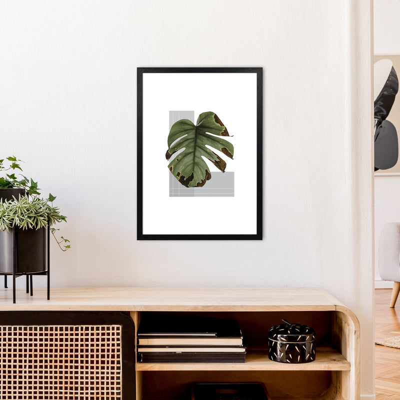 Green Leaf Grey  Art Print by Pixy Paper A2 White Frame
