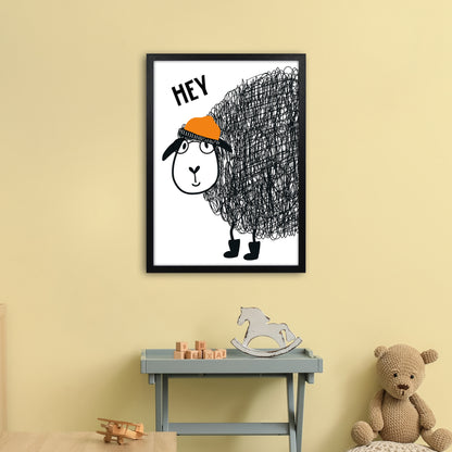Hey Sheep Animal  Art Print by Pixy Paper A2 White Frame
