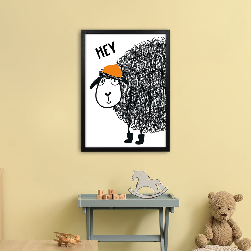 Hey Sheep Animal  Art Print by Pixy Paper A2 White Frame