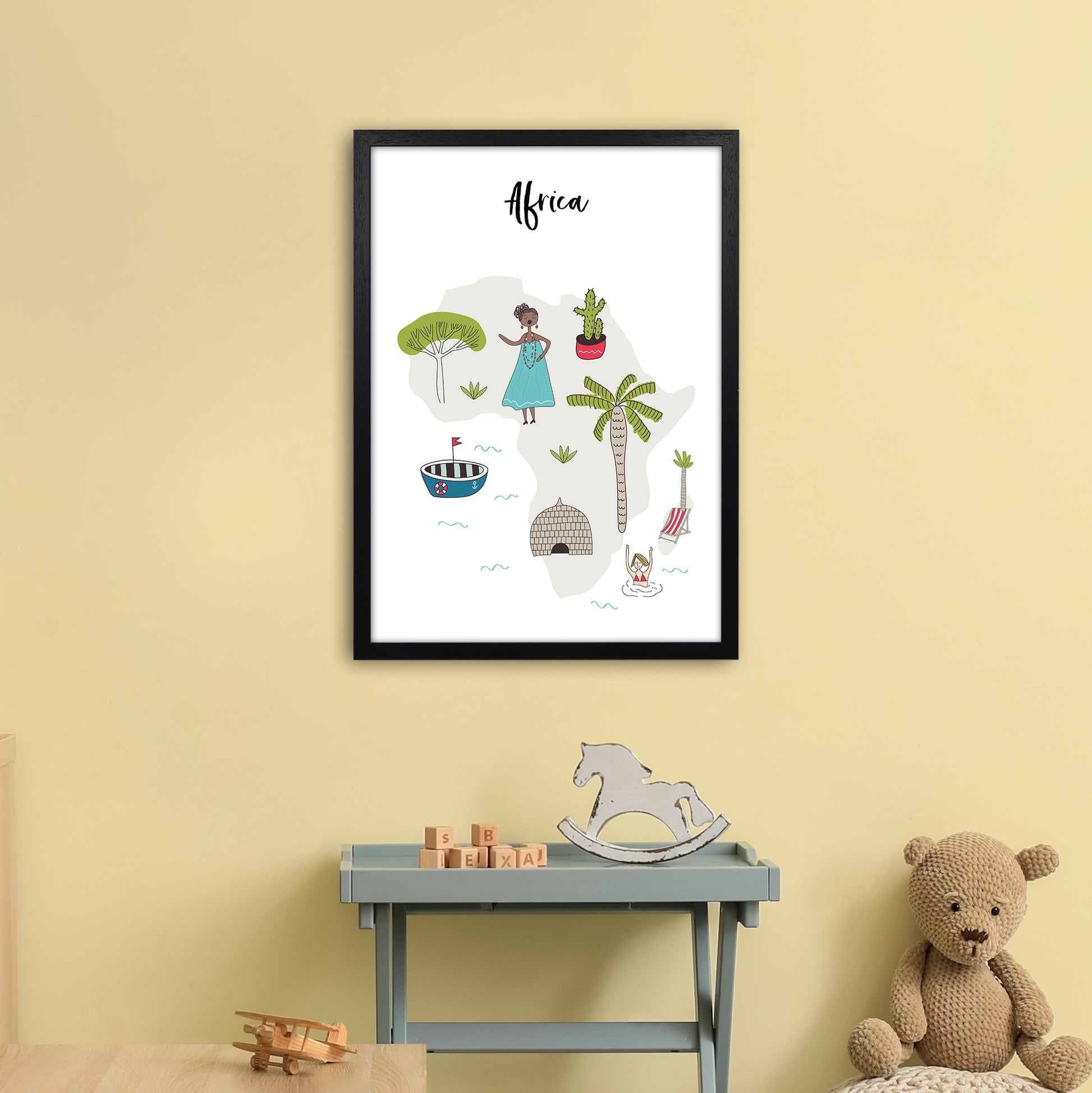 Africa Map  Art Print by Pixy Paper A2 White Frame