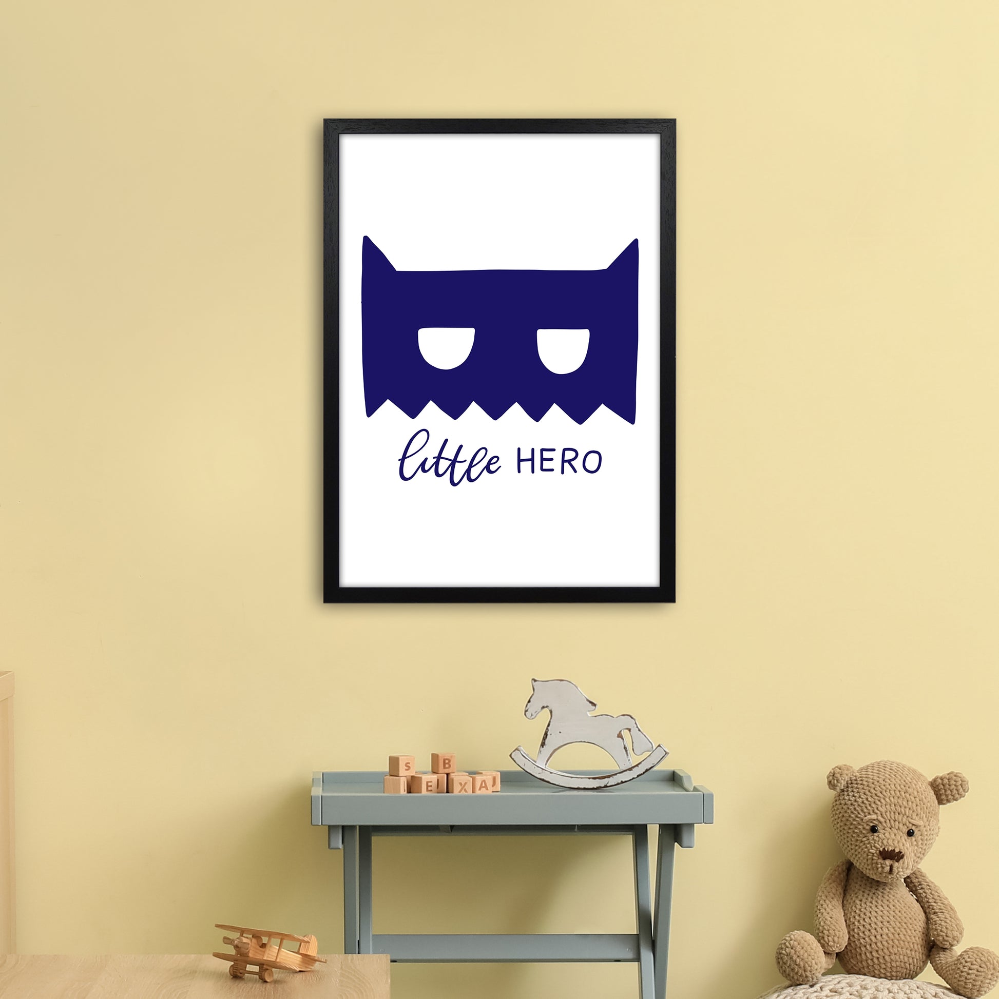 Little Hero Mask Navy Super Scandi  Art Print by Pixy Paper A2 White Frame