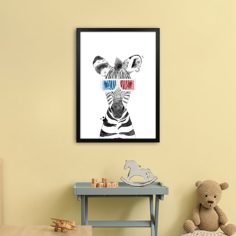 Safari Babies Zebra With Glasses  Art Print by Pixy Paper A2 White Frame
