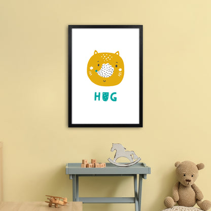 Fox Hug Teal Super Scandi  Art Print by Pixy Paper A2 White Frame