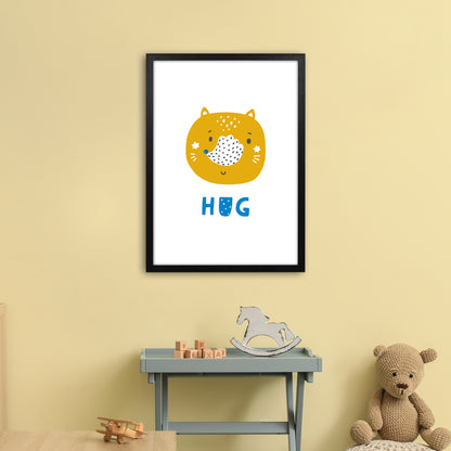 Fox Hug Blue Super Scandi  Art Print by Pixy Paper A2 White Frame