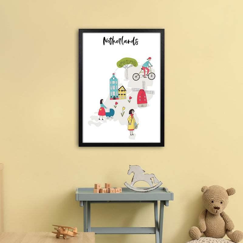 Netherlands Map  Art Print by Pixy Paper A2 White Frame