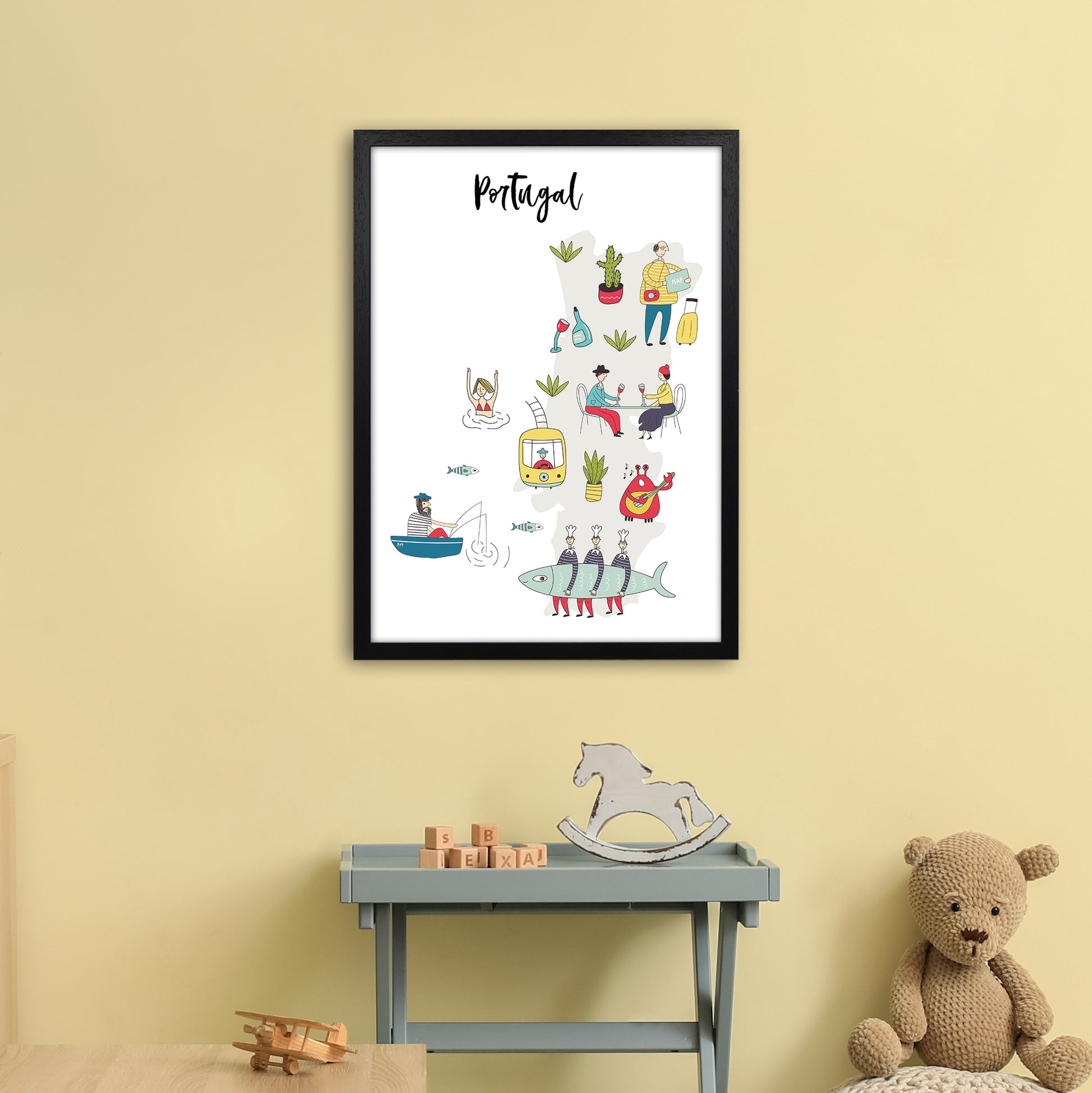 Portugal Map  Art Print by Pixy Paper A2 White Frame