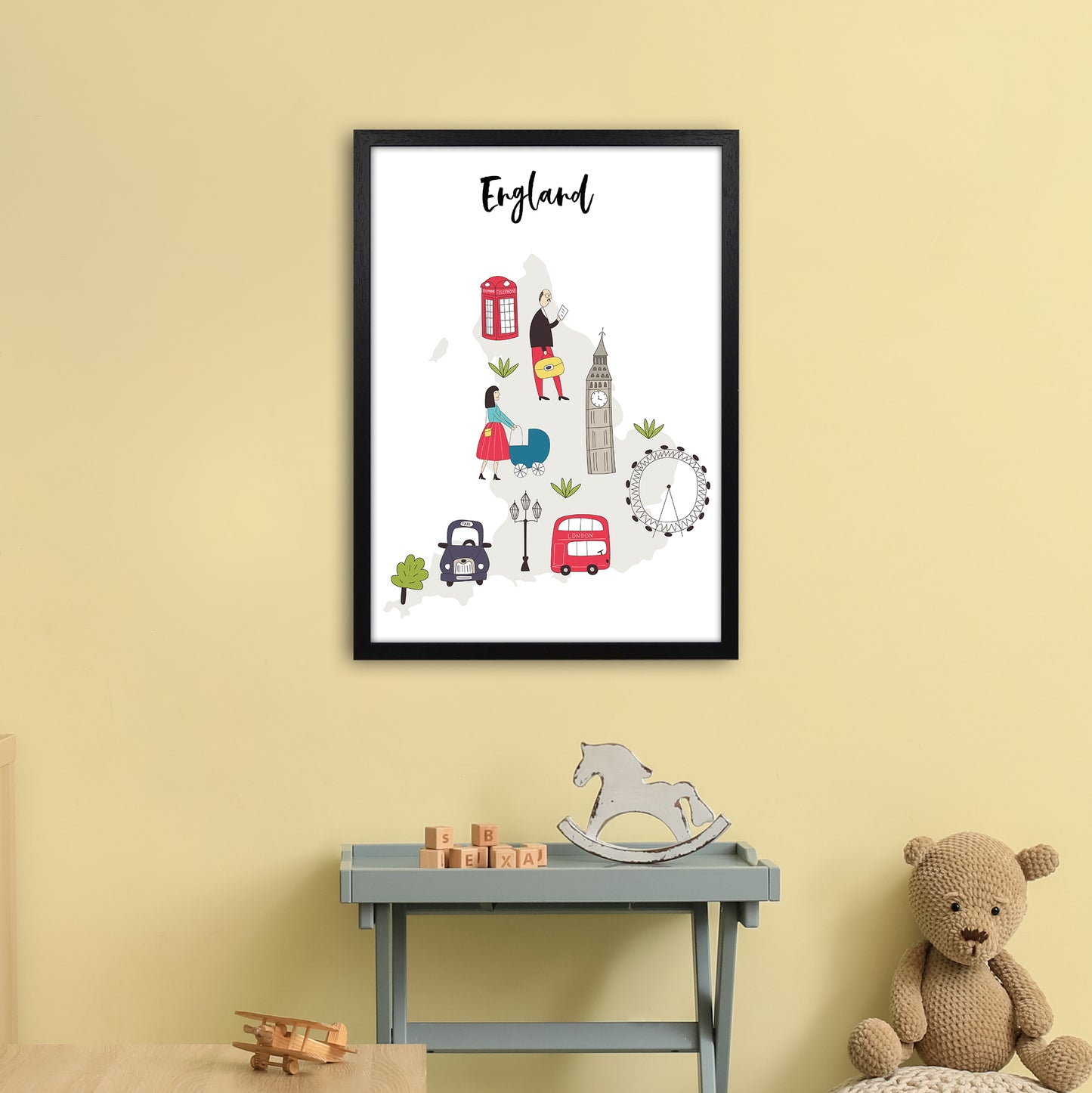 England Map  Art Print by Pixy Paper A2 White Frame