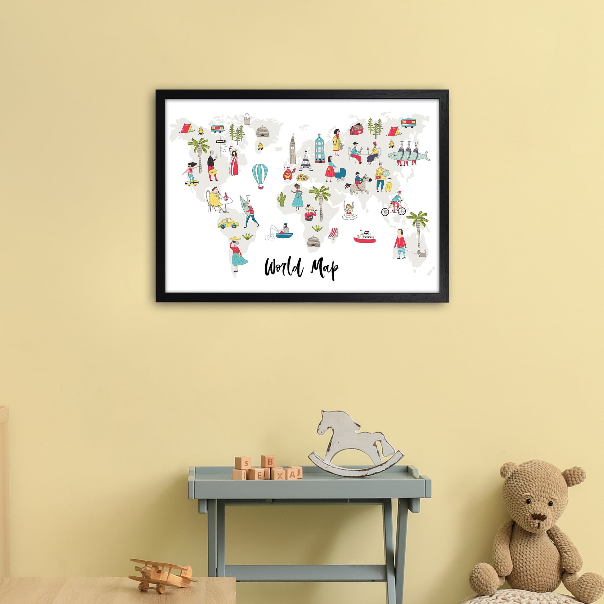 World Map  Art Print by Pixy Paper A2 White Frame