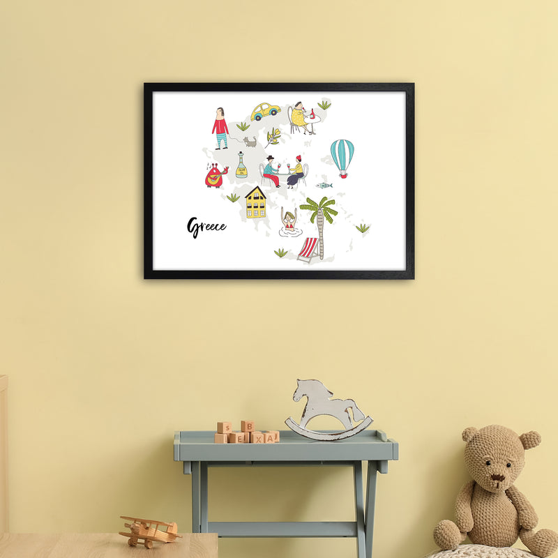 Greece Map  Art Print by Pixy Paper A2 White Frame