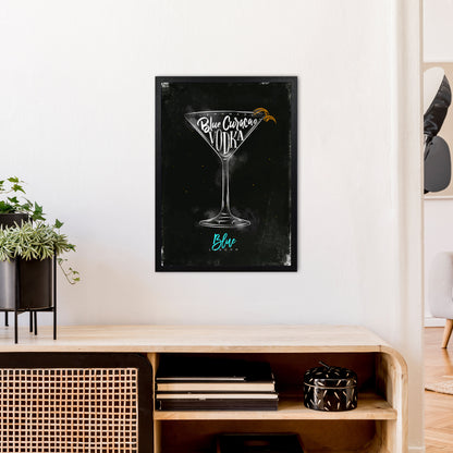 Blue Lagoon Cocktail Black  Art Print by Pixy Paper A2 White Frame
