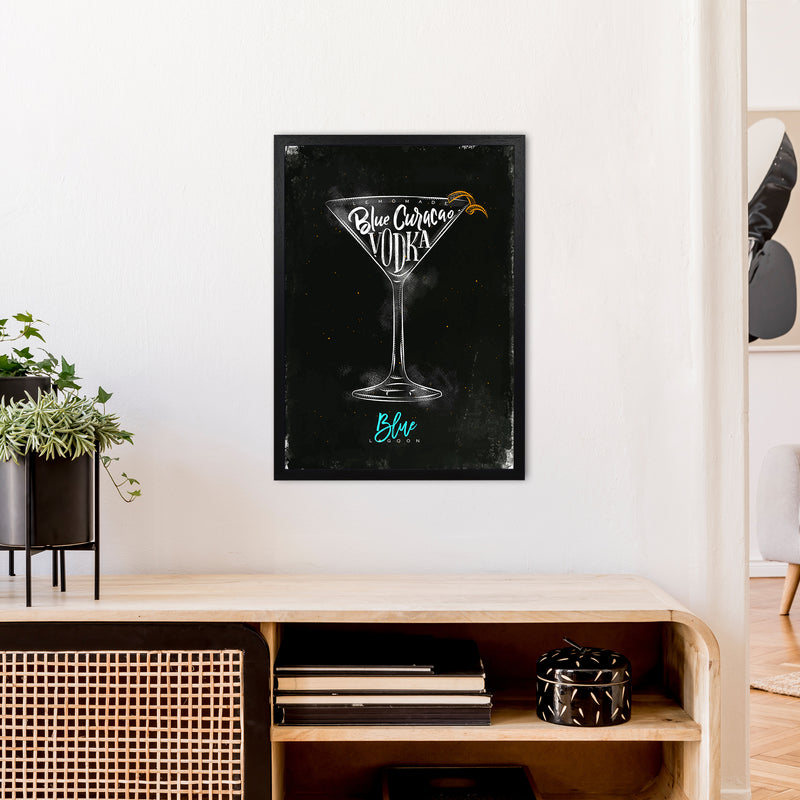 Blue Lagoon Cocktail Black  Art Print by Pixy Paper A2 White Frame