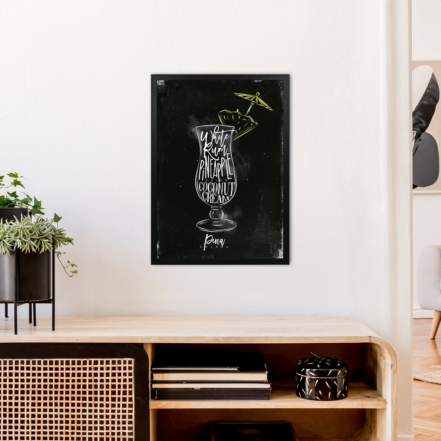 Pina Colada Cocktail Black  Art Print by Pixy Paper A2 White Frame