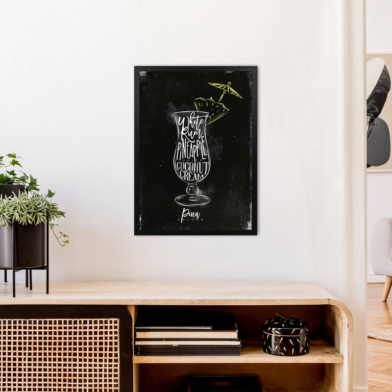 Pina Colada Cocktail Black  Art Print by Pixy Paper A2 White Frame