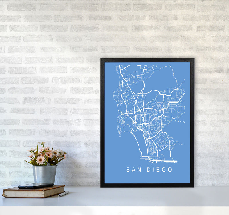 San Diego Map Blueprint Art Print by Pixy Paper A2 White Frame