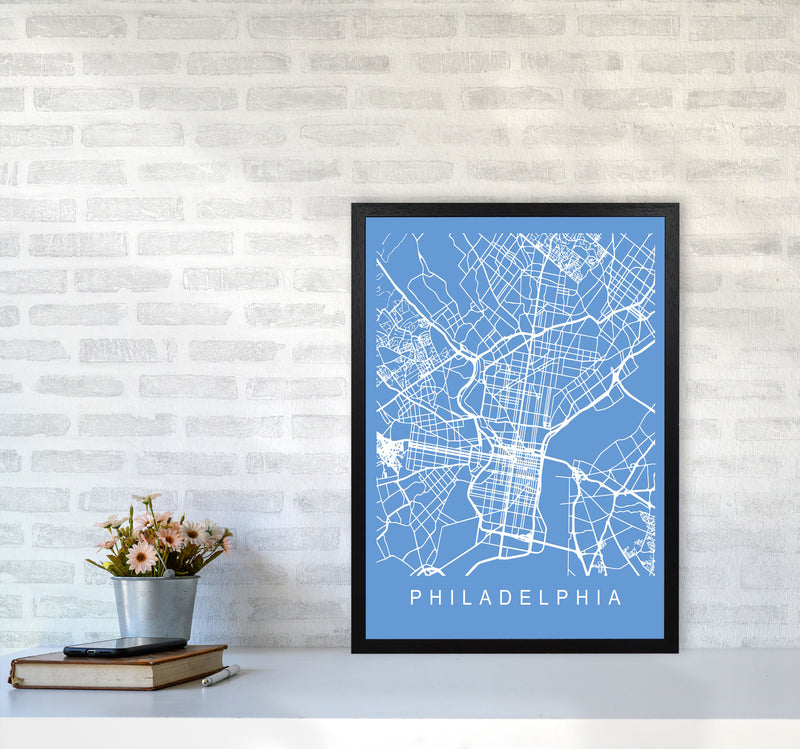 Philadelphia Map Blueprint Art Print by Pixy Paper A2 White Frame