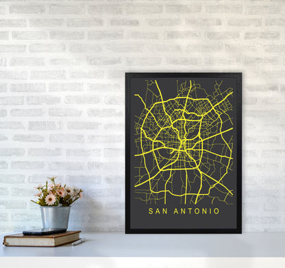 San Antonio Map Neon Art Print by Pixy Paper A2 White Frame