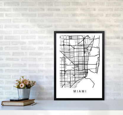 Miami Map Art Print by Pixy Paper A2 White Frame