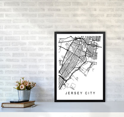 Jersey City Map Art Print by Pixy Paper A2 White Frame