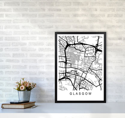 Glasgow Map Art Print by Pixy Paper A2 White Frame