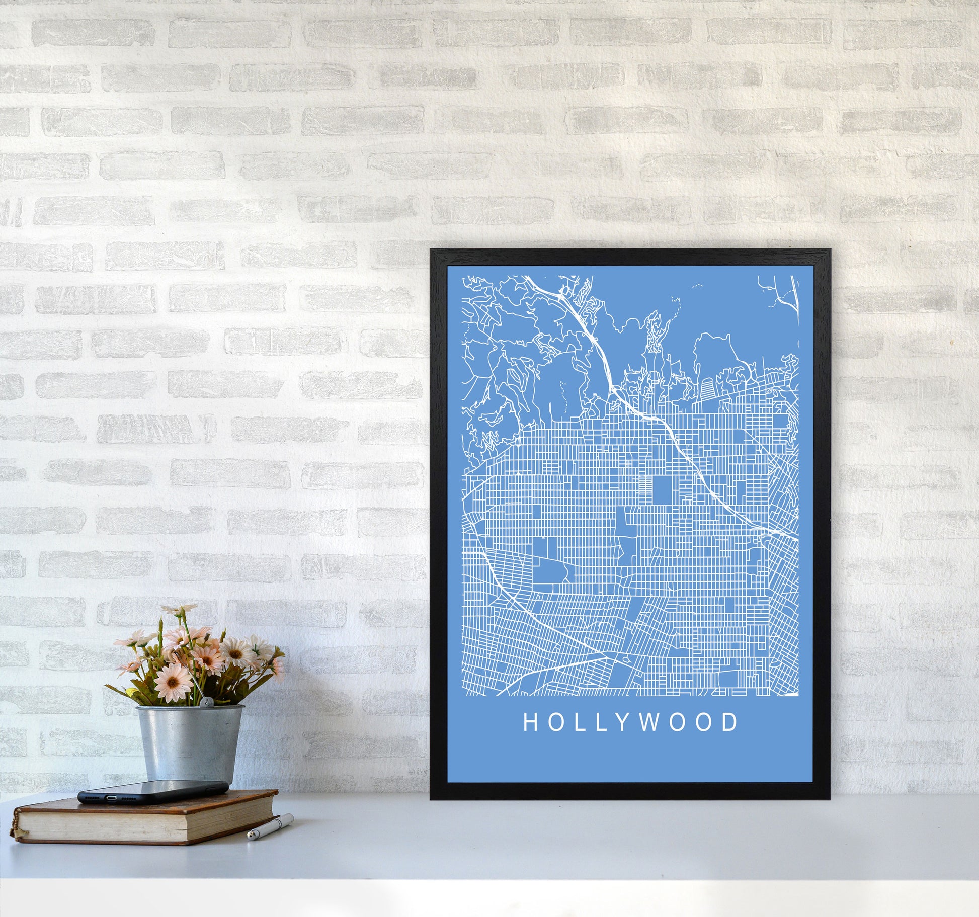 Hollywood Map Blueprint Art Print by Pixy Paper A2 White Frame