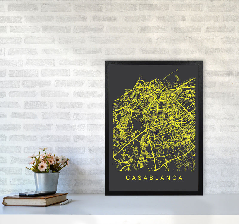 Casablanca Map Neon Art Print by Pixy Paper A2 White Frame
