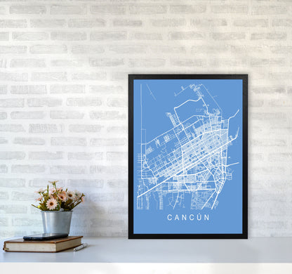 Cancun Map Blueprint Art Print by Pixy Paper A2 White Frame