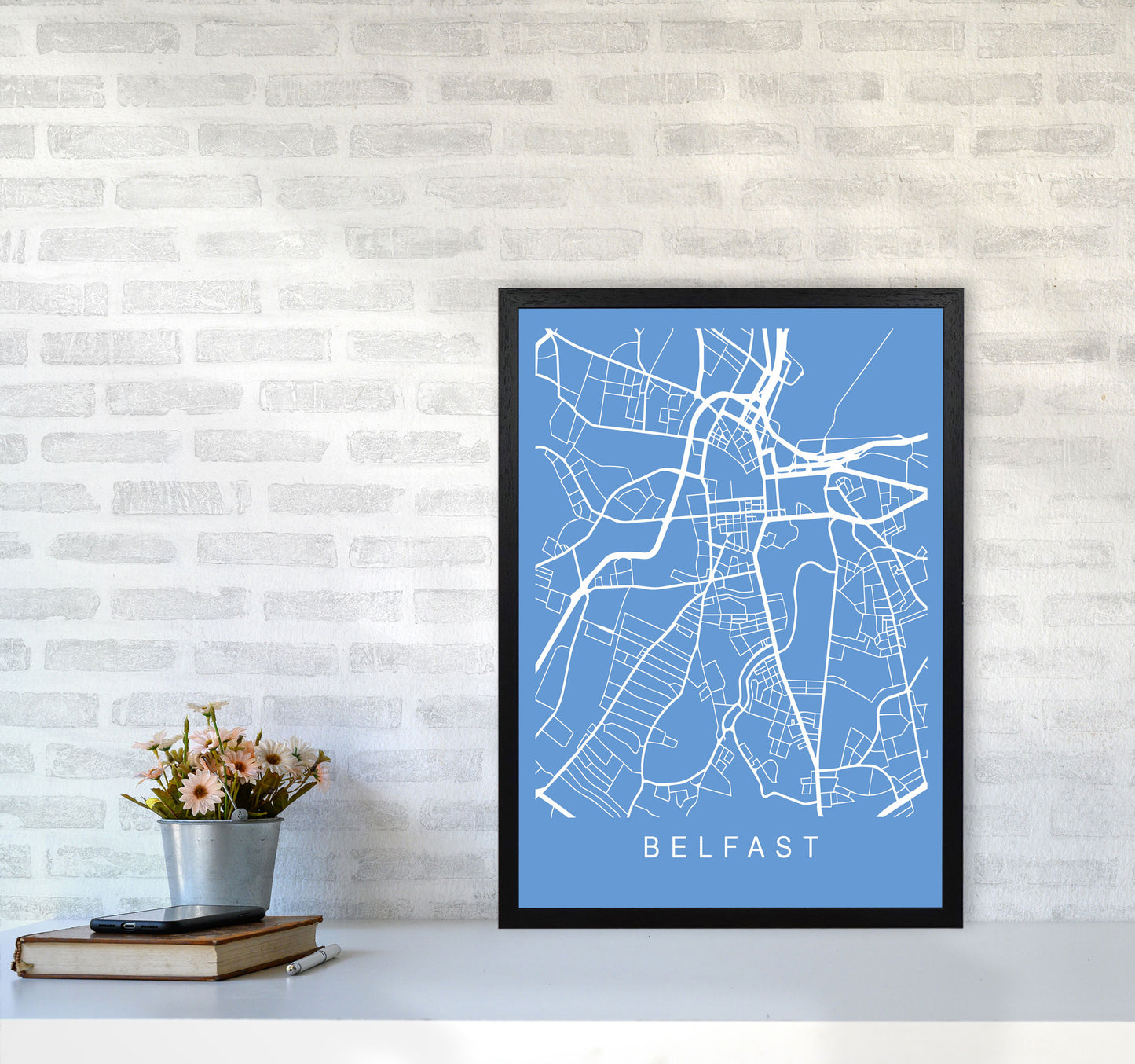 Belfast Map Blueprint Art Print by Pixy Paper A2 White Frame