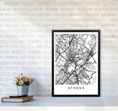 Athens Map Art Print by Pixy Paper A2 White Frame