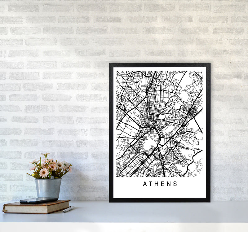 Athens Map Art Print by Pixy Paper A2 White Frame