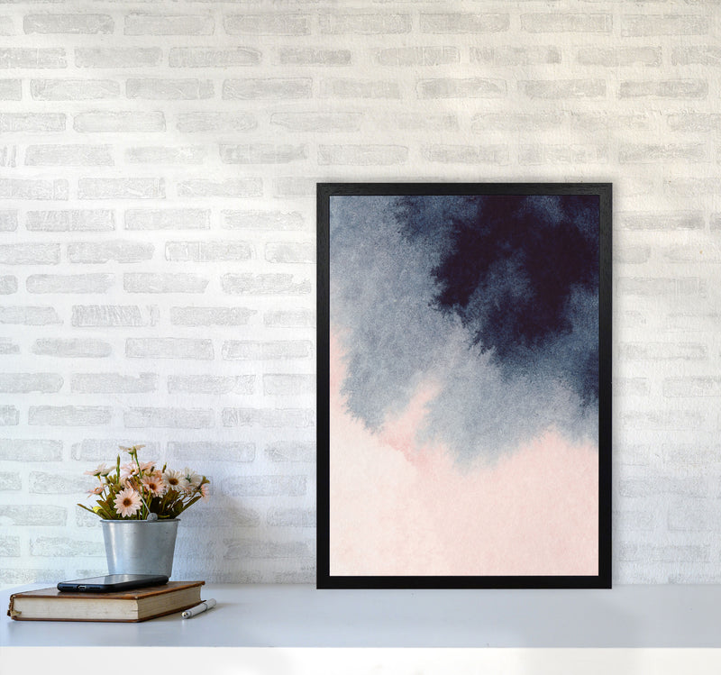 Sand Pink and Navy Watercolour 01 Art Print by Pixy Paper A2 White Frame