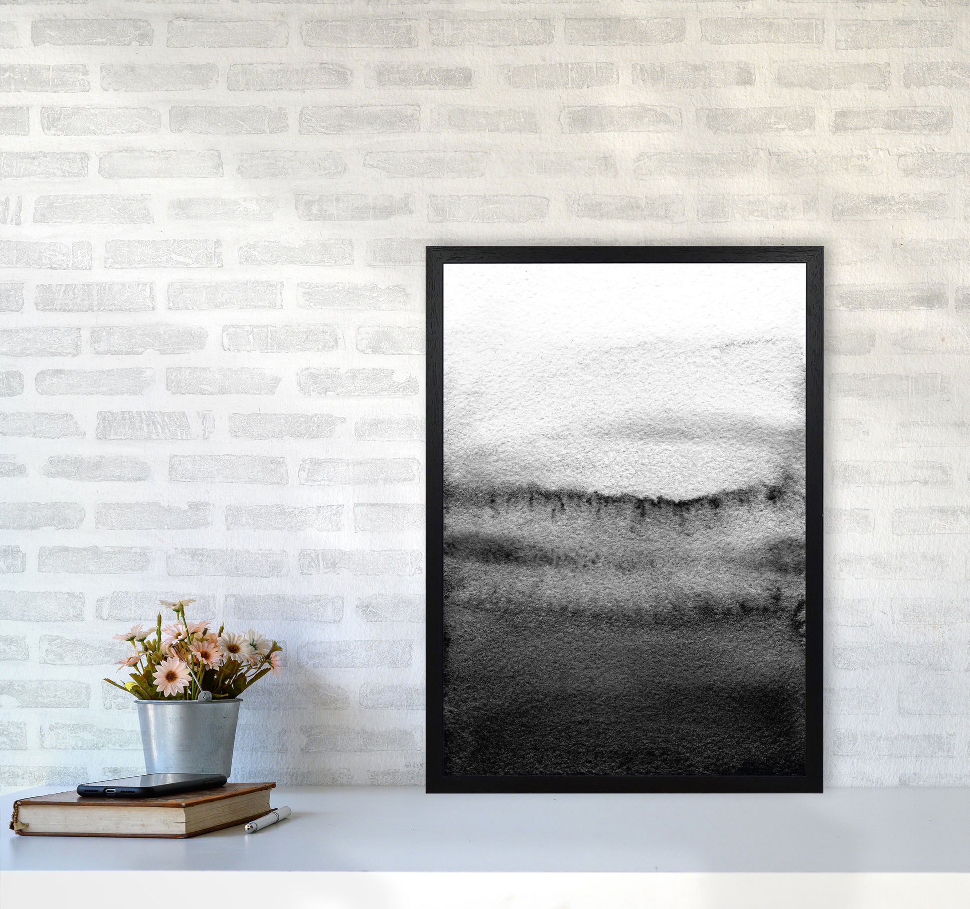 Majestic Monochrome Watercolour 18 Art Print by Pixy Paper A2 White Frame
