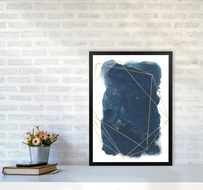 Aztec Navy Watercolour Art Print by Pixy Paper A2 White Frame