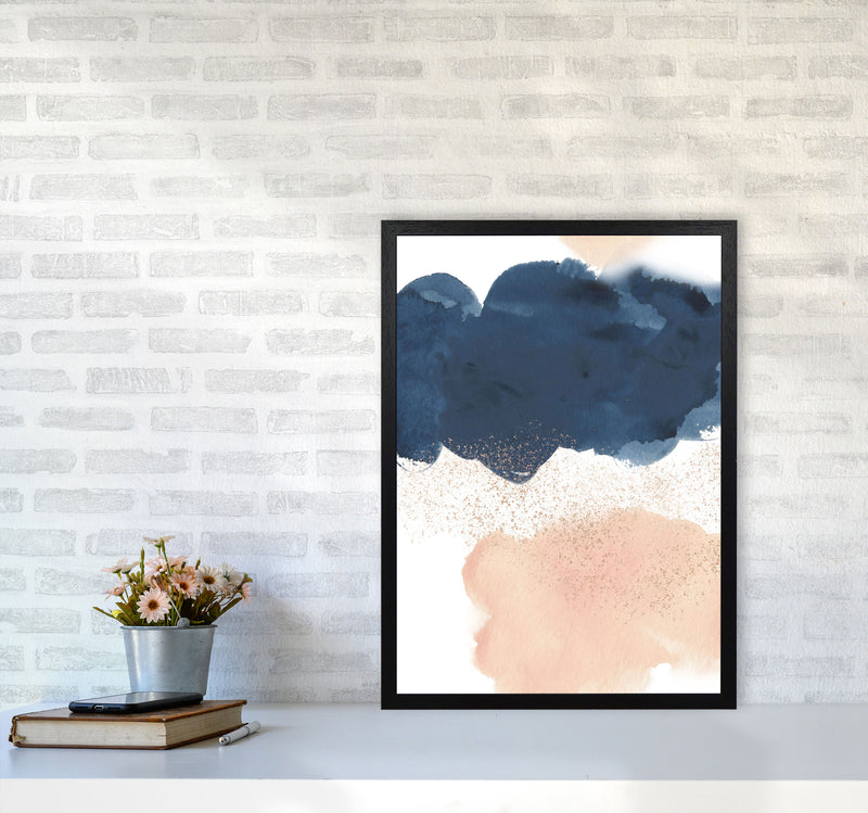 Aztec Blush and Navy Watercolour 03 Art Print by Pixy Paper A2 White Frame