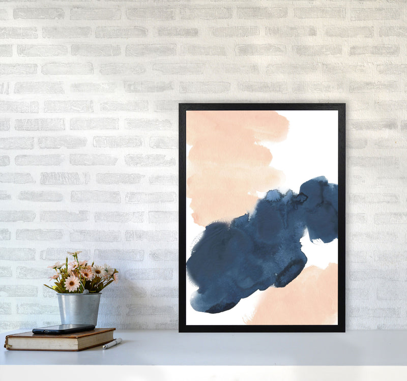 Aztec Blush and Navy Watercolour 02 Art Print by Pixy Paper A2 White Frame