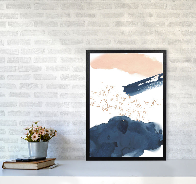 Aztec Blush and Navy Watercolour 01 Art Print by Pixy Paper A2 White Frame