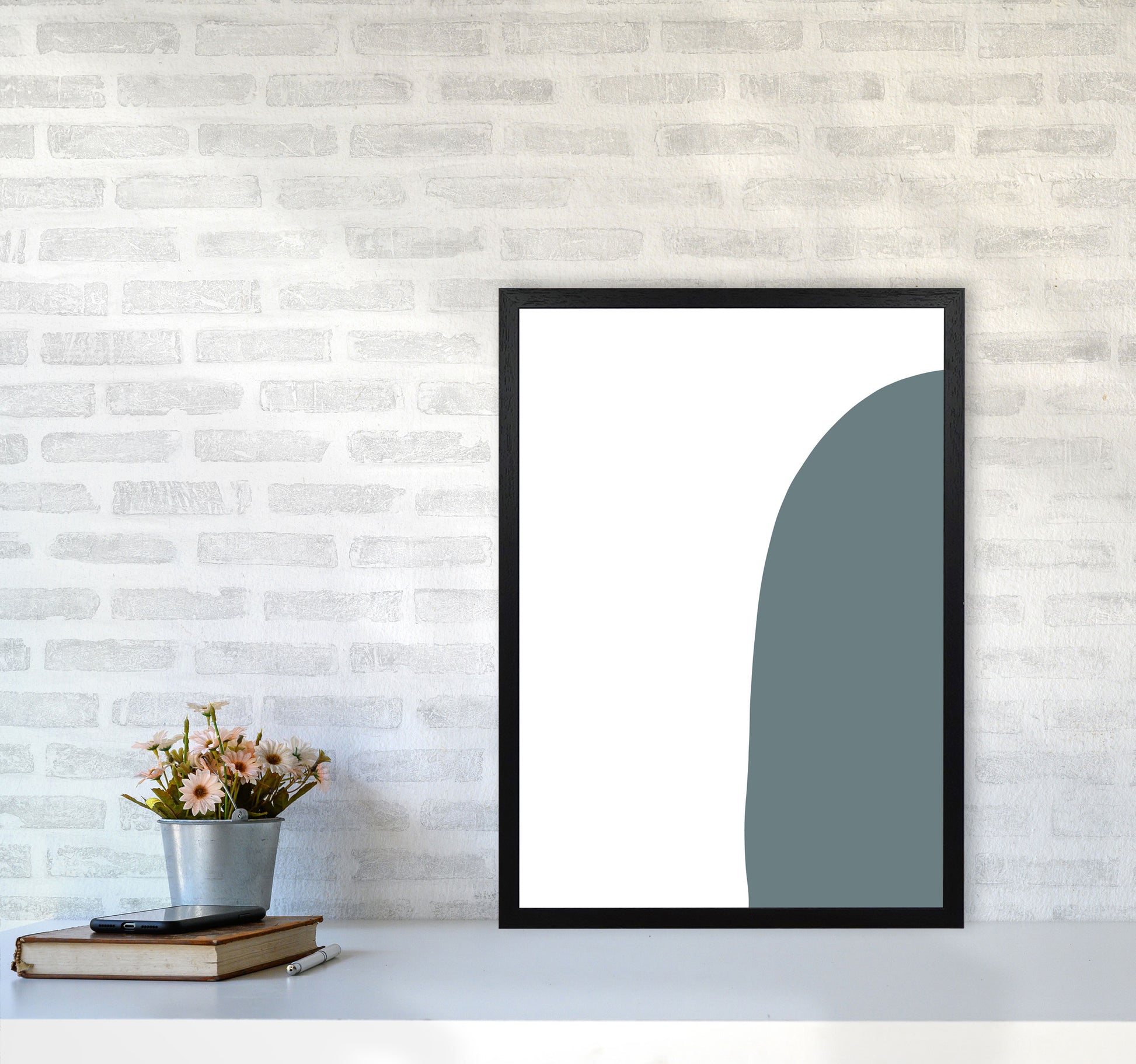 Inspired Teal Half Stone Right Art Print by Pixy Paper A2 White Frame