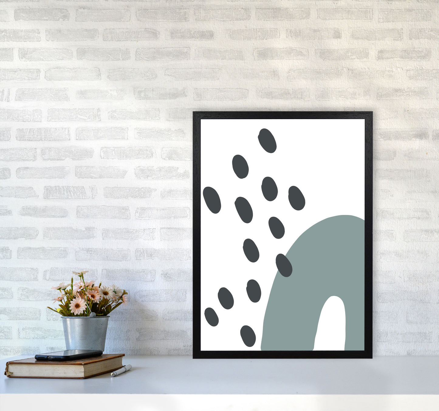 Inspired Teal Rainbow with Polka Art Print by Pixy Paper A2 White Frame