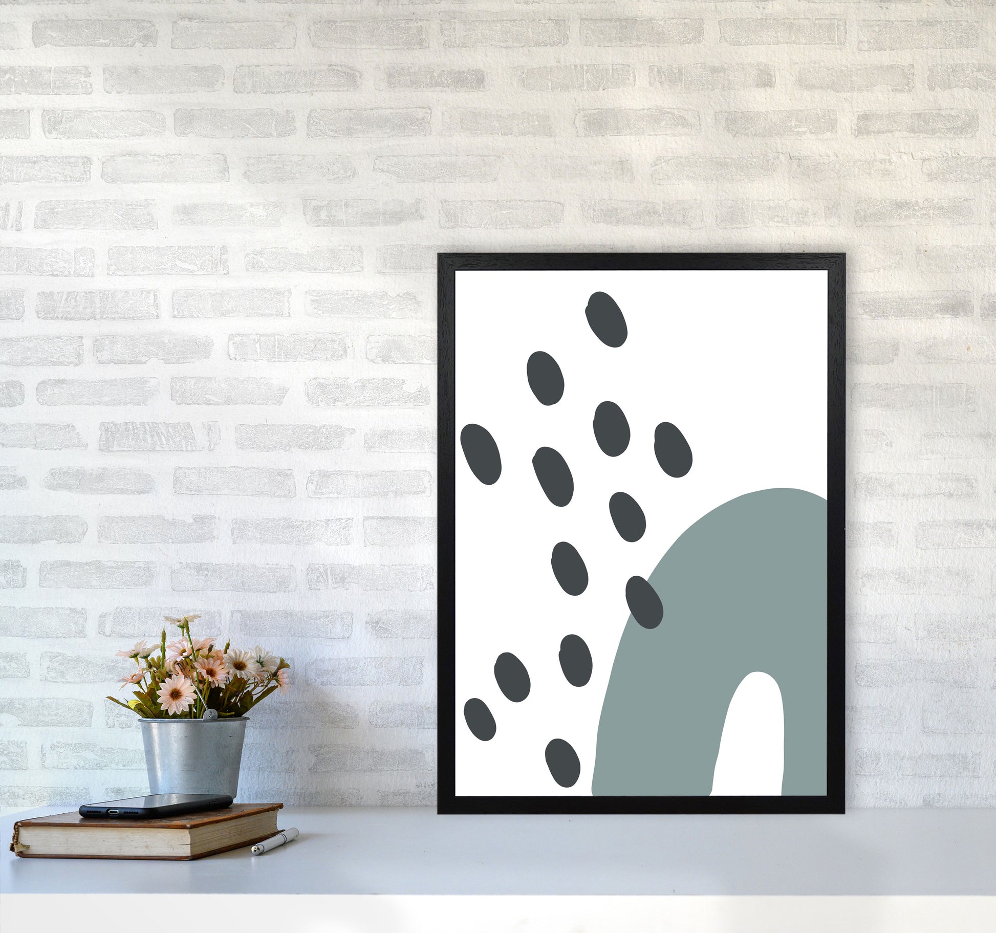 Inspired Teal Rainbow with Polka Art Print by Pixy Paper A2 White Frame
