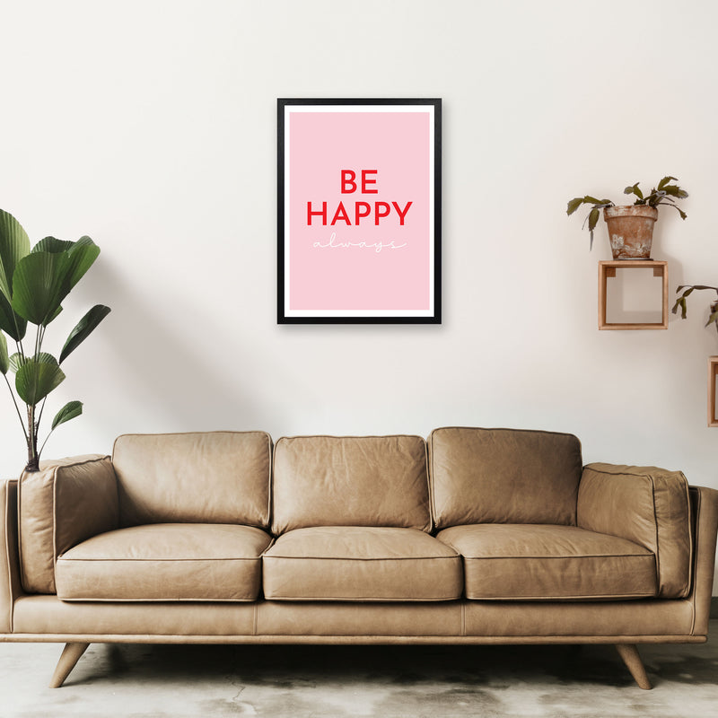 Be Happy Pink Art Print by Pixy Paper A2 White Frame