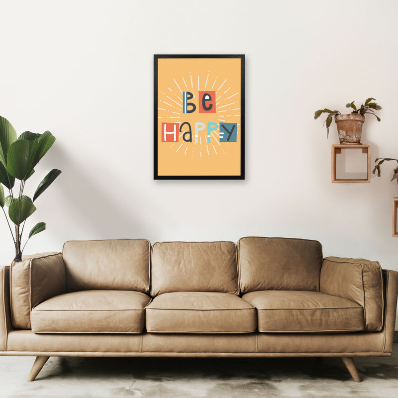 Be happy Neutral kids Art Print by Pixy Paper A2 White Frame