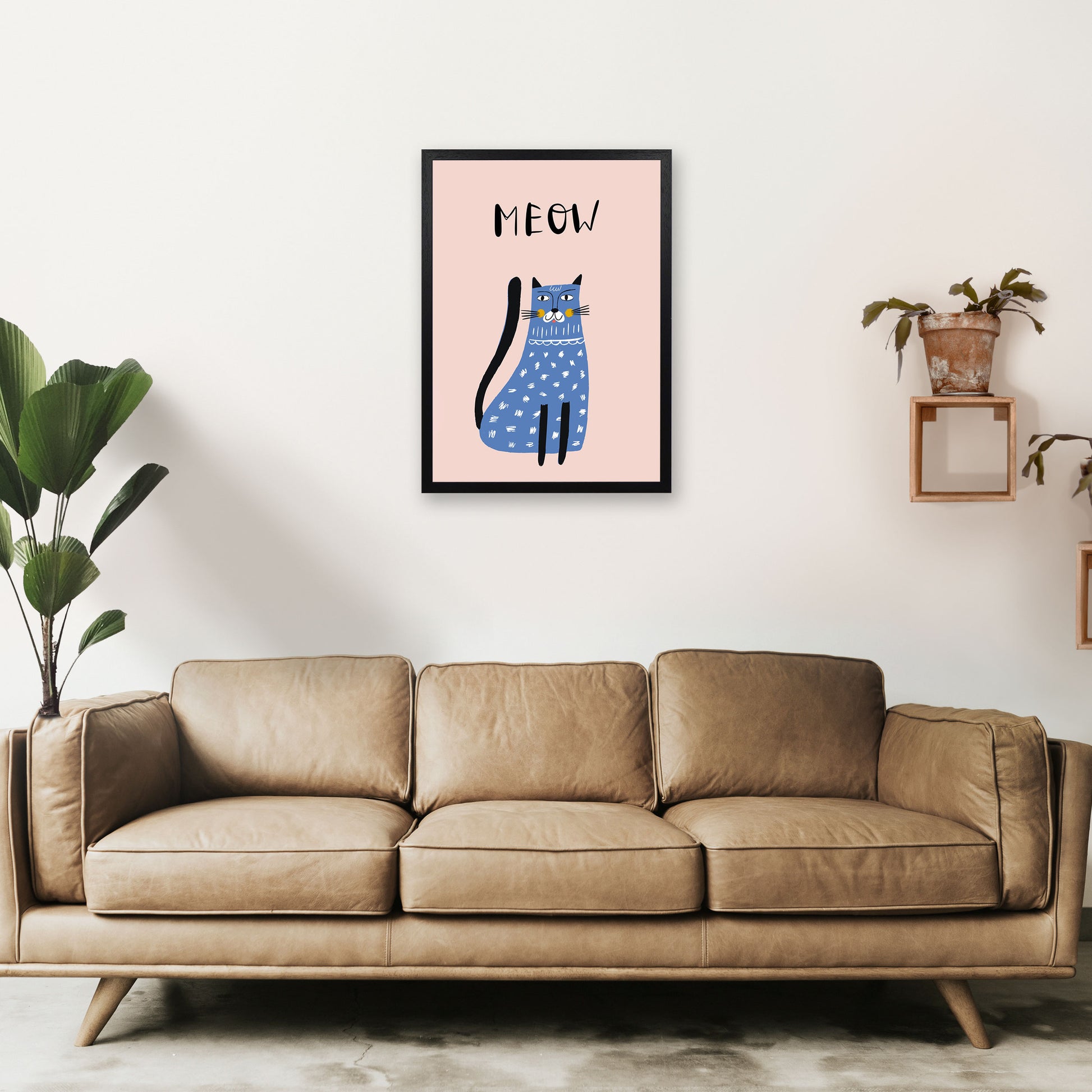 Meow Cat Art Print by Pixy Paper A2 White Frame
