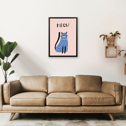 Meow Cat Art Print by Pixy Paper A2 White Frame